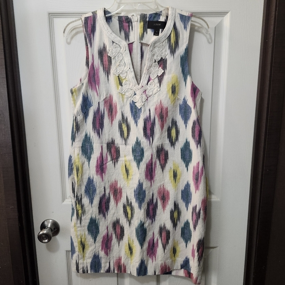 J. Crew Watercolor Ikat Sleevless Weaved Neckline Shift Dress Pockets. Sz 4 - Picture 2 of 6